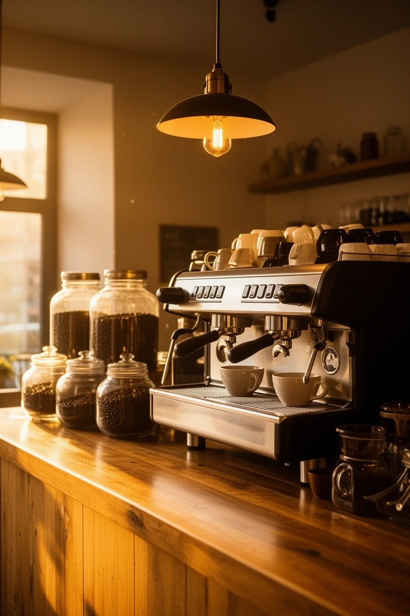 カウンター席と焙煎機