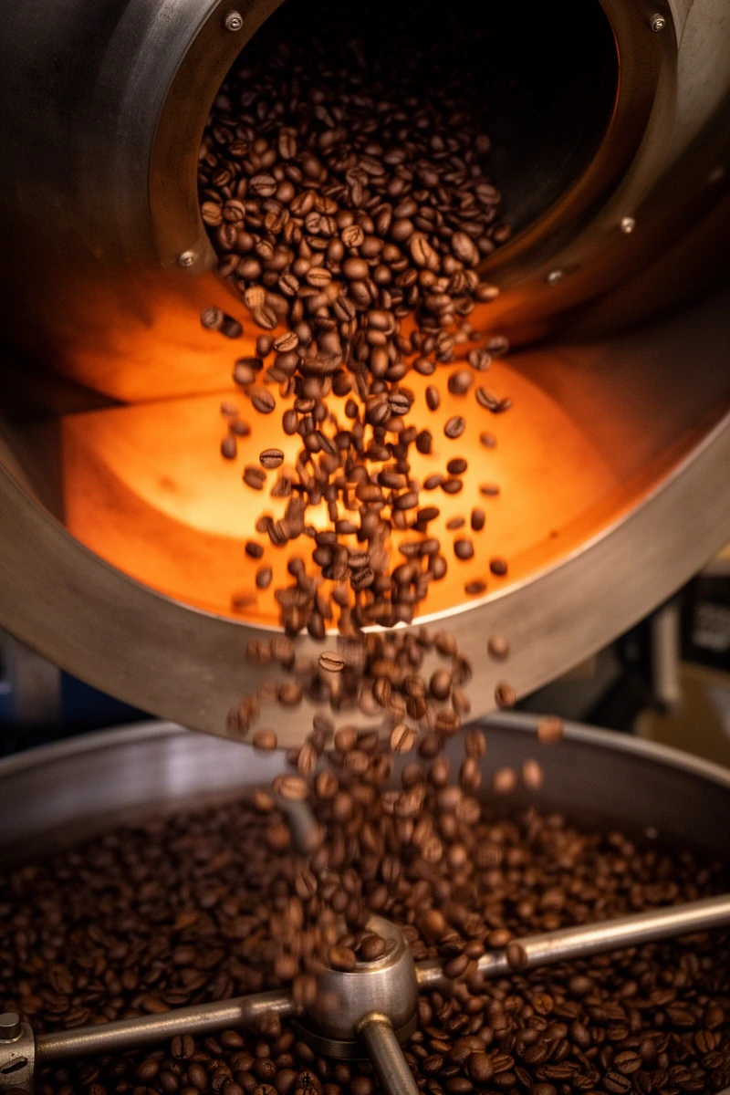 焙煎中のコーヒー豆